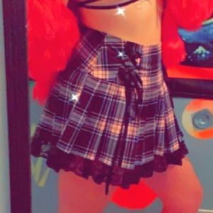 Pink plaid punk school girl skirt